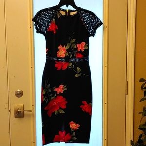 Black & Red flower print dress size 2